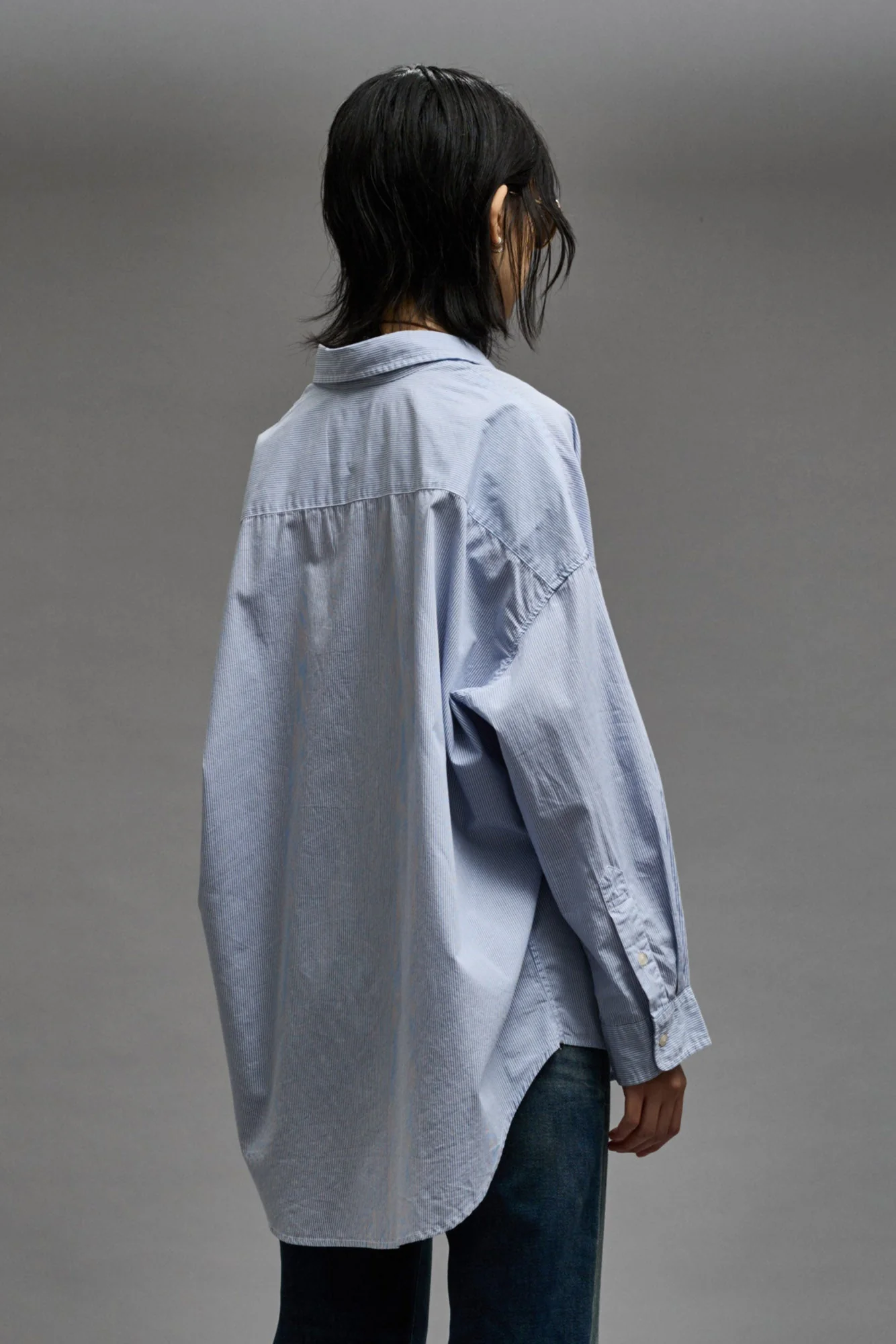 DROP NECK SHIRT - BLUE AND WHITE STRIPE - Image 4